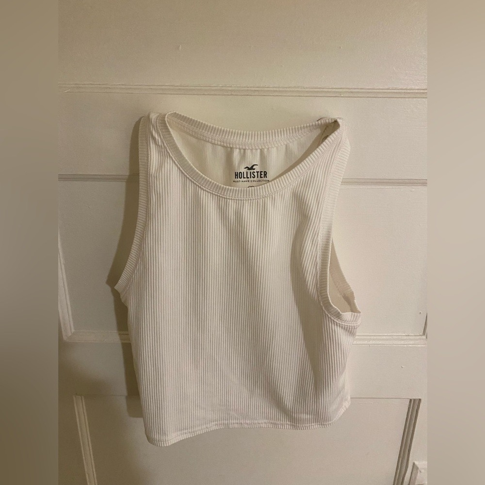 3 hollister high neck tank tops, black white brown size medium